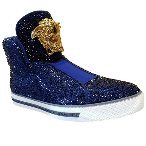 versace collection dark blue fashion sneakers|Versace high top vintage sneaker.